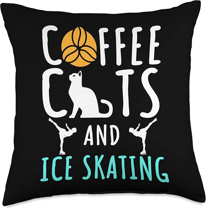 Ice Skating Skater Figure Skating Sport Cat Coffee Lover Throw Pillow