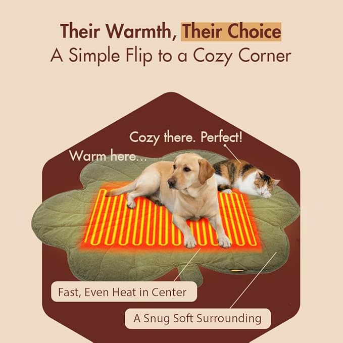 Extra Large Dog Heating Pad Waterproof Electric Heated Pet Beds for Indoor Outdoor, Adjustable Temperature,Washable Green Clover Shaped Cat Heating Pad Non Slip Bottom(57"X47")