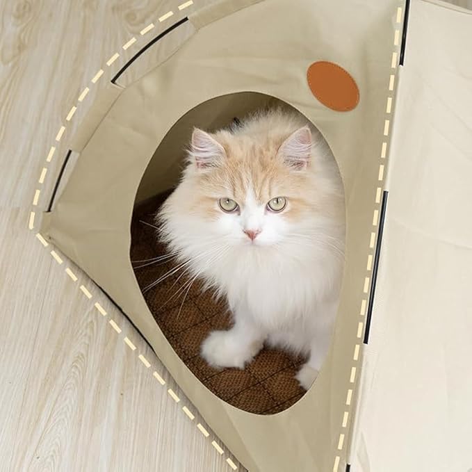 BreezyDen Pop-Up Pet Tent – Portable Indoor/Outdoor Cat Tent, Waterproof Pet Hideaway for Cats & Small Dogs with Mesh Window, Anti-Slip Base & Washable Design (White, S (4 catties Kitten))