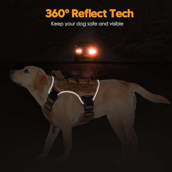 Heavy-Duty Tactical Dog Harness for Large Dogs, No Pull Adjustable Reflective Pet Vest with Molle System, K9 Military-Grade Control for Service Training, Outdoor & 10+ Breeds, Khaki Camo, Medium