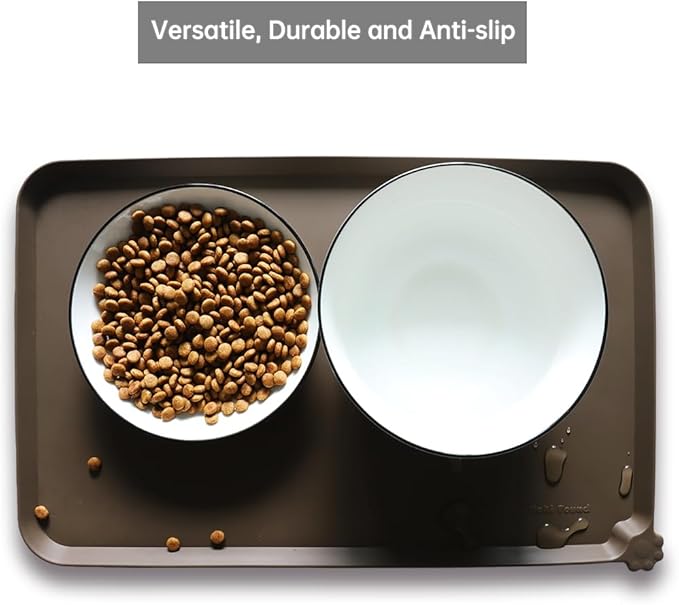 Hoki Found Silicone Pet Food Mats Tray - Non Slip Pet Dog Cat Bowl Mats Placemat - Dog Pet Cat Feeding Mat - Waterproof Dog Cat Food Mats -Pet Water Mats for Carpet - Coffee