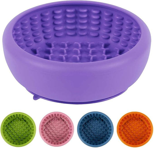 Dog Lick Bowl, ZOURYNUA Non-Slip Slow Feeder Dog Bowls, Enrichment Licking Mat for Distraction, Anxiety Relief Treat Dispenser Freezer, BPA Free Silicone & Dishwasher Safe (Purple, Small)