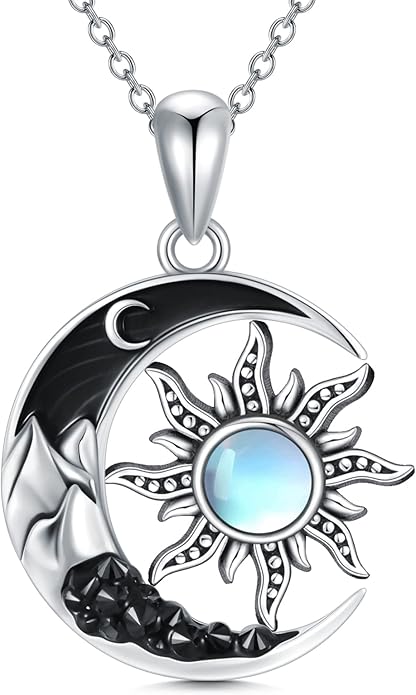 Gothic Jewelry Bat/Cat/Wolf/Dragon/Owl/Fox/Spider/Sun Pendant Sterling Silver Crescent Moon Necklace for Women Girls Black Jewelry Gifts