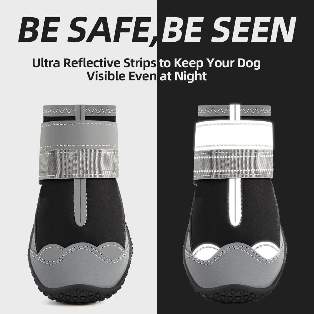 Dog Shoes for Large Dogs, Medium Dog Boots & Paw Protectors for Hardwood Floors, Outdoor Dog Booties for Hot Pavement Winter Snow Hiking, Waterproof Dog Shoes with Reflective Strips Size 3