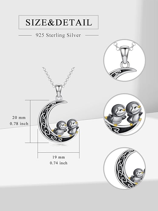 Fox/Cat/Axolotl/Sloth/Panda Necklace Crescent Moon Necklace 925 Sterling Silver Cute Animal Jewelry as Birthday Mothers Day Gifts for Women