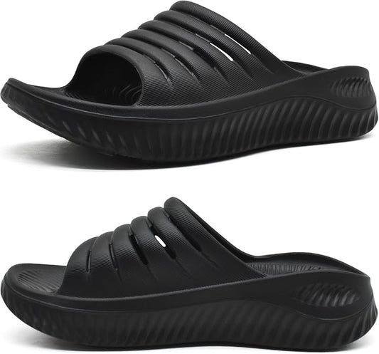 KuaiLu Womens Recovery Sandals With Comfortable Plantar Fasciitis Support,Ladies Orthotic Open Toe Sport Slides Thick Cushion Reduces Stress on Feet,Joints & Back Post-Exercise