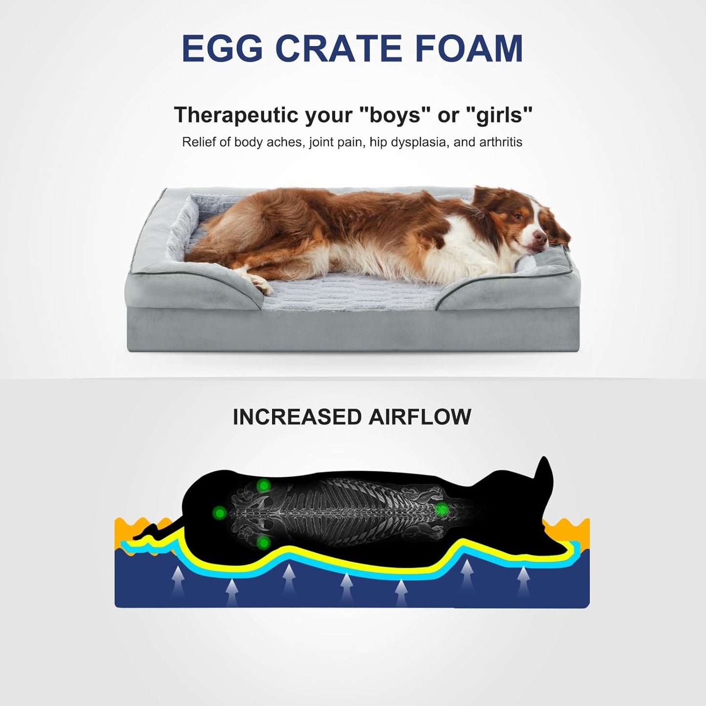 FURTIME Orthopedic Dog Bed for Extra Large Dogs - XL Plus Waterproof Dog Sofa Beds, Supportive Foam Pet Couch Bed with Removable Washable Cover, Waterproof Lining and Nonskid Bottom, Light Grey