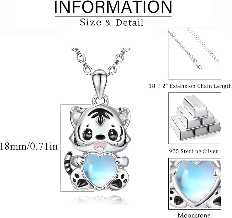 Dreamboat Moonstone Animal Pendant Necklace for Women 925 Sterling Silver Cute Animals Jewelry Gifts