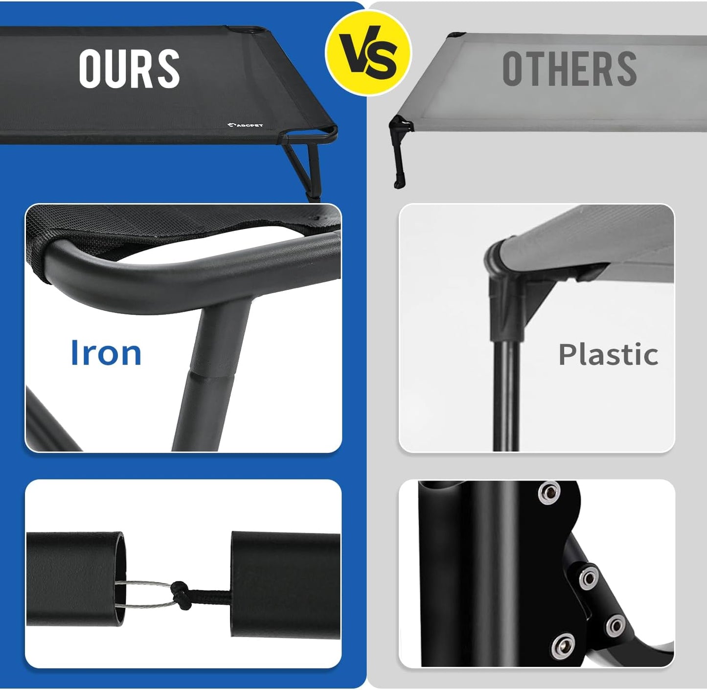 Elevated Dog Bed, Outdoor Dog Bed Raised Bed Cooling Waterproof Pet Beds Cots Stable and Easy Assembly, Teslin Fabric with 1.2mm Thick Iron Frame, Breathable, Ultra-Sturdy，Grey, 48 * 32 * 8.7