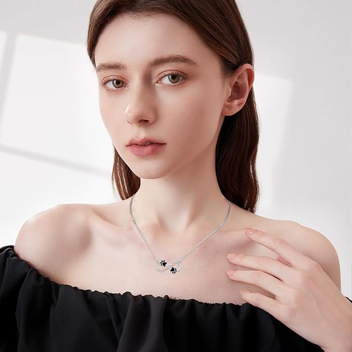 Dog/Paw Print/Infinity Necklace for Women 925 Sterling Silver Heart Dogs Pendant Necklaces Jewelry Christmas Birthday Gifts for Dog Lovers Friends