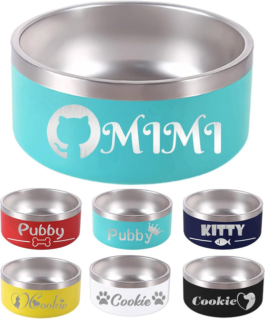42OZ Personalized Dog Bowl Laser Engraved Custom Pet Name 18/32/42/64 oz No Slip Stainless Steel Insulated Bite-Resistant Food Water Dishes-Light Blue