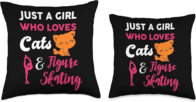 Girls Figure Skating And Cats | Figure Skating Girl Throw Pillow