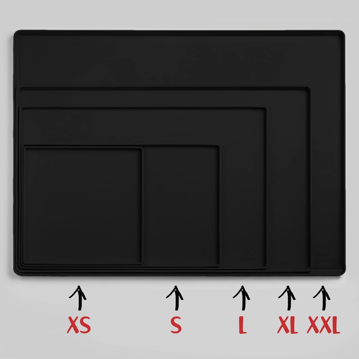 DogBuddy Dog Food Mat – Waterproof Dog Bowl Mat for Food and Water, Silicone Pet Feeding Mats for Floors, Non-Slip Placemat with High Edges for Dogs Bowls, Puppy Essentials (XL: 28" x 18", Black)