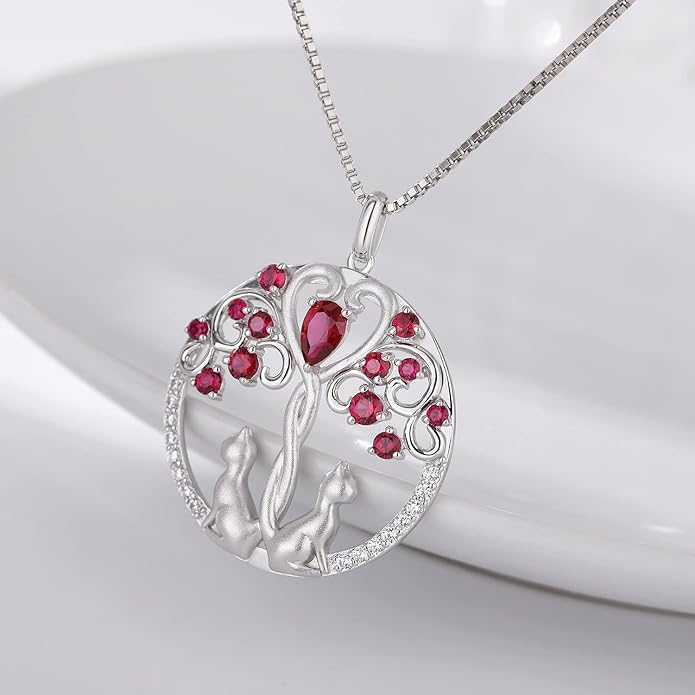 jiamiaoi 18K White Gold Plated Cat Necklace 925 Sterling Silver Diamond Cat Necklace Silver Cat On Moon Necklace for Women Gift for Birthday/Christmas, Come with Gift Box