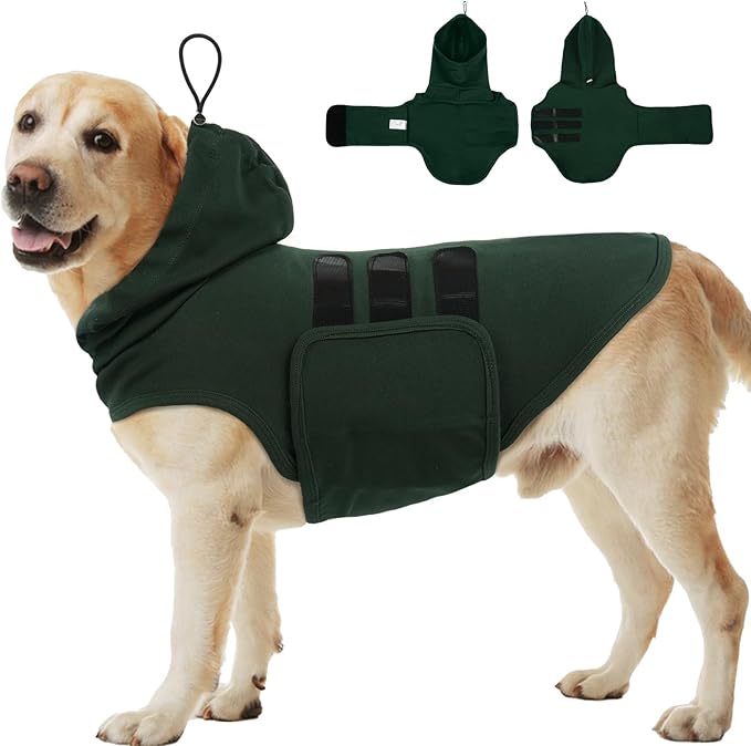 X-Large Dog Anxiety Vest with Adjustable Chest & Hood | Soft Lightweight Calming Shirt Wrapped for Fireworks,Lightning,Storms,Separation,Home Alone (DarkGreen)