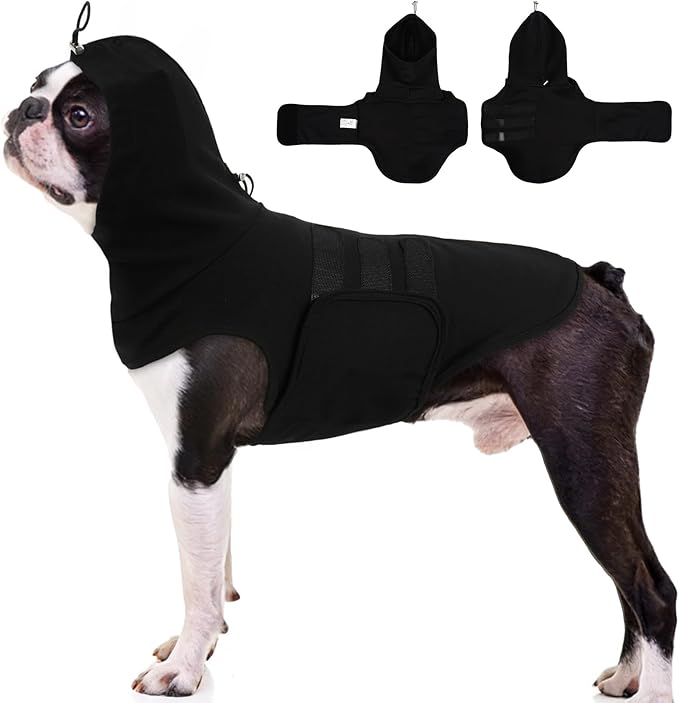 Large Calming Vest for Medium Dogs,Soft Breathable | Anxiety Relief Shirt Wraps with Adjustable Chest & Hood,Security in Fireworks & Lightningstorms,Fear of Noise (Black)
