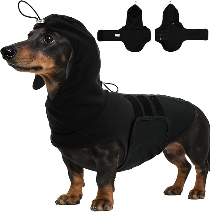 Dog Calming Vest with Adjustable Chest & Hood - M | Sleeveless Lightweight Vest,Wraps Body Relieve Anxiety,New Places Anxious,Fear of Fireworks Noise (Black)