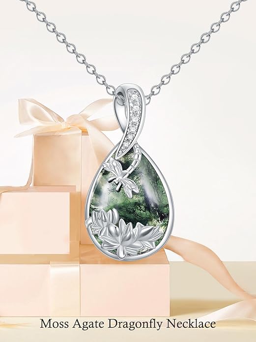 Green Jade Necklace Sterling Silver Teardrop Hummingbird/Dragonfly/Butterfly/Bee/Cat/Cardinal/Owl/Fox/Sloth Natural Jade Jewelry Birthday Mothers Day Christmas Gifts Women Mom Her