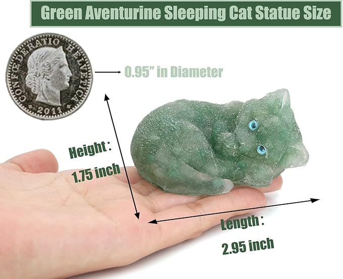DUQGUHO Green Aventurine Cat Decor - Crystal Gifts for Lovers, Cute Resin Cat Statue Figurines, 1PC
