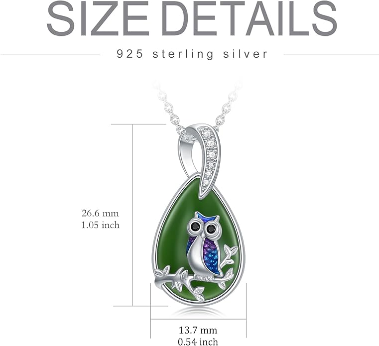 Green Jade Necklace Sterling Silver Teardrop Hummingbird/Dragonfly/Butterfly/Bee/Cat/Cardinal/Owl/Fox/Sloth Natural Jade Jewelry Birthday Mothers Day Christmas Gifts Women Mom Her