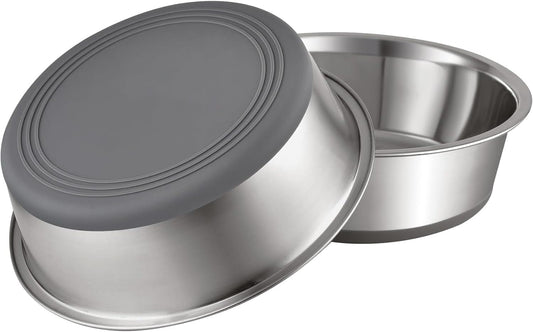 YINGFAN Stainless Steel Dog Bowls, 2 Pack Metal Dog Bowls with Non-Slip Rubber Base, Durable Food and Water Bowl for Small, Puppy Dogs, Holds 2 Cups, BPA-Free, Dishwasher Safe (Gray)