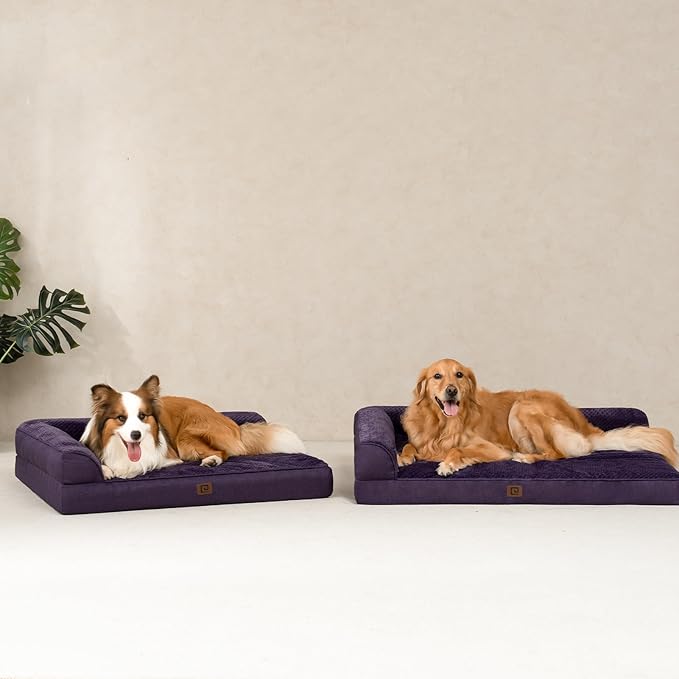 EHEYCIGA Orthopedic Dog Bed Medium Size Dogs, Memory Foam Dog Bed with Washable Removable Cover, Waterproof Pet Sofa Couch for Crate with Nonskid Bottom, 30x20x6, Purple