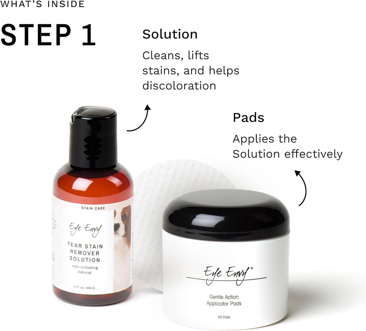 Eye Envy Dog Tear Stain Remover Starter Kit with ProPowder Brush | Stain Solution, Applicator Pads, Stain Powder and Small Applicator Brush | Lasts 30-45 Days