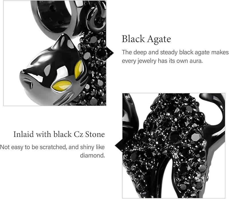 GNOCE Black Cat Charm 925 Sterling Silver Naughty Cat Pendant Charms for Bracelet/Necklace Jewelry Gift for Women