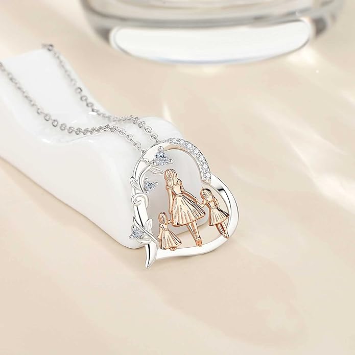 EUDORA Sterling Silver Mother Daughter Necklace for Women, Mama Son Daughter Necklace Pendant for Mom and Daughter,Mom Jewelry from Daughter Mother's Day Gift for Mother Daughter Aunt Grandma