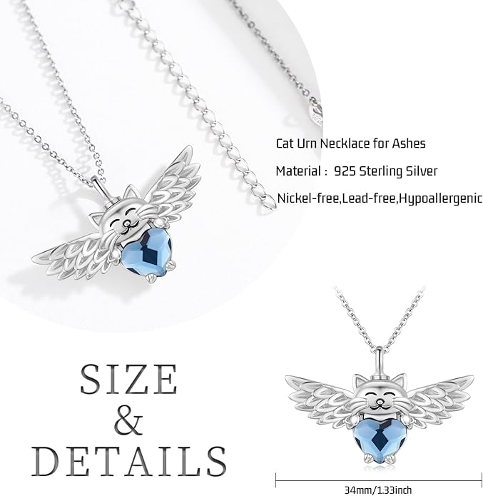 JUSTKIDSTOY Dog/Cat/Hummingbird Urn Necklace for Ashes S925 Sterling Silver Heart Cremation Jewelry Keepsake Memorial for Women