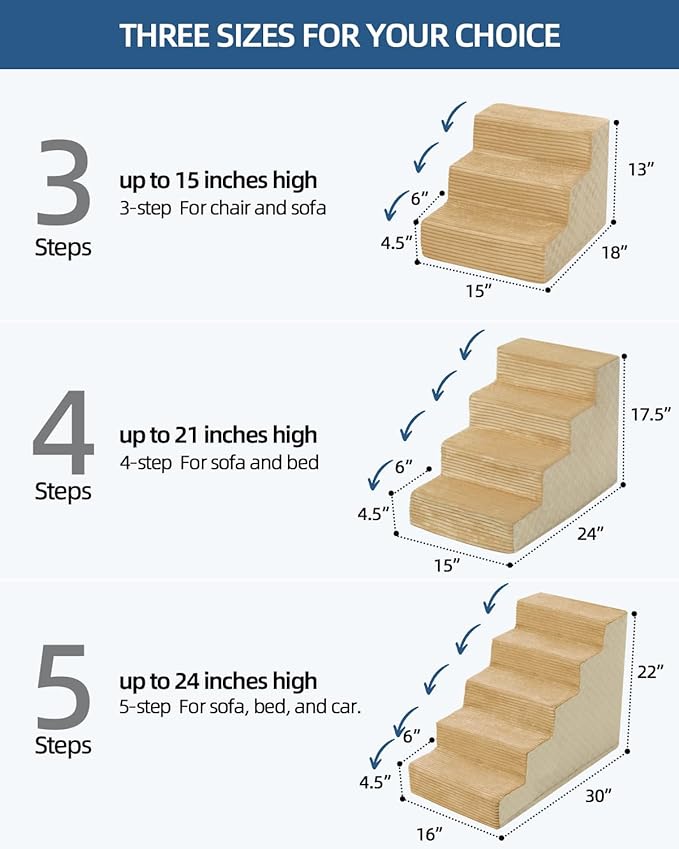 Dog Stairs for Small Dogs,22" H,5-Step Dog Steps for Bed and Couch with High Density Foam,Non-Slip Pet Steps for Doggy and Cat,Pet Stairs with a Washable Cover,Khaki