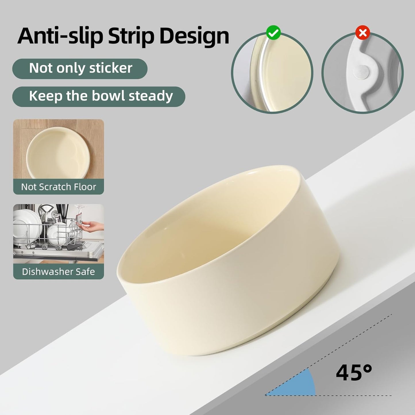 Ceramic 8.2inch Raised Dog Bowl with Stand for Large - Breed Dogs, Pet Food and Water Feeder(Single Bowl with Stand - Beige)