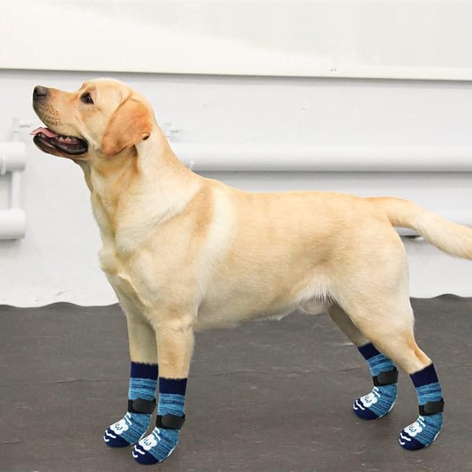 BEAUTYZOO Anti Slip Dog Socks for Small Medium Large Dogs with Grips Straps on Hardwood Floor Protection Wear, Traction Control 3 Pairs Double Side Paw Protector to Prevent Licking for Girl or Boy