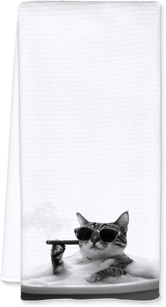 Funny Bath Cat Hand Towels for Bathroom Washroom Restroom Decor, Cat Mom Lady Lovers Gifts, Funny Bathroom Decor, 16x24 Inch