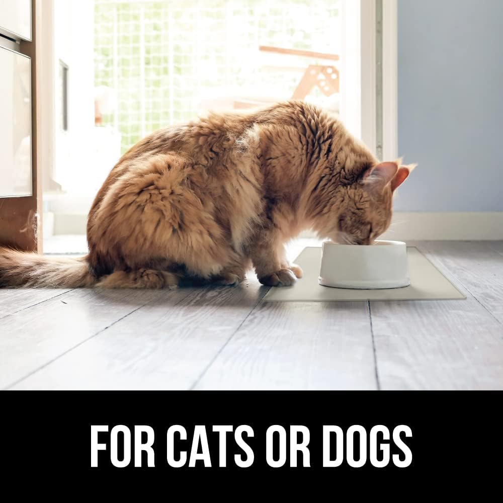 GORILLA GRIP 100% Waterproof Raised Edge BPA Free Silicone Pet Feeding Mat, Dog Cat Food Mats Contain Spills Protects Floors, Placemats for Cats and Dogs Water Bowl, Pets Accessories 28x18 Cream