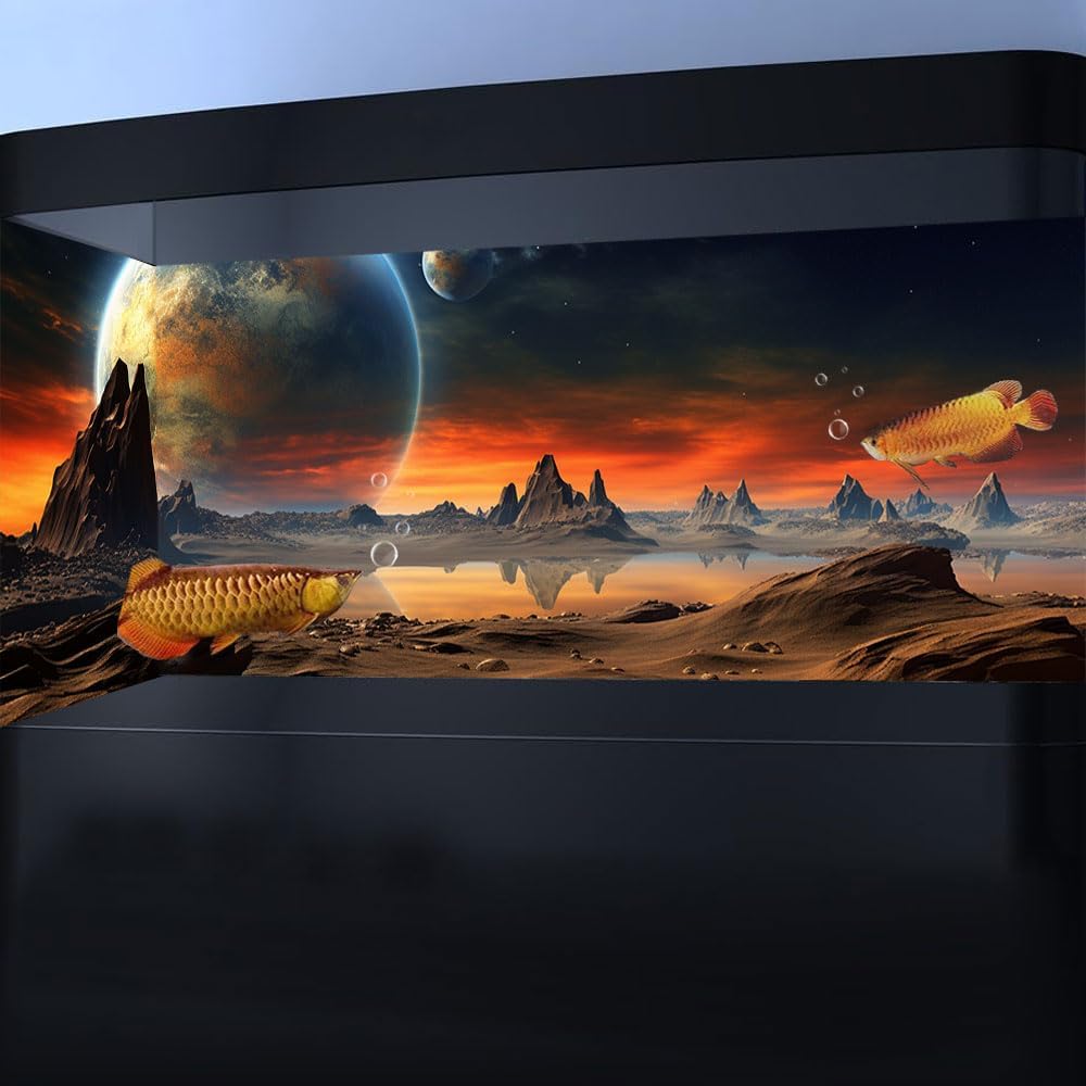 72X16IN Cosmic Aquarium Background, Cool Parallel Space Themed Fish Tank Background, Tropical Desert Terrarium Background with 8 EVA Double-Sided Tape