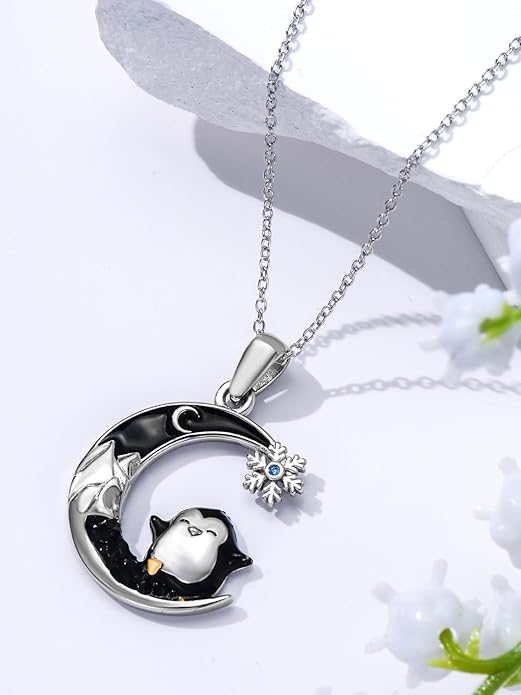 Gothic Jewelry Bat/Cat/Wolf/Dragon/Owl/Fox/Spider/Sun Pendant Sterling Silver Crescent Moon Necklace for Women Girls Black Jewelry Gifts