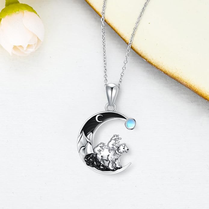 Gothic Jewelry Bat/Cat/Wolf/Dragon/Owl/Fox/Spider/Sun Pendant Sterling Silver Crescent Moon Necklace for Women Girls Black Jewelry Gifts