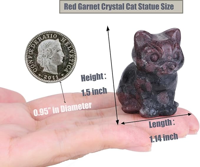 DUQGUHO Red Garnet Cat Gifts Decor Cat Crystals Figurines Gifts for Women Lucky Cute Cat Statue Room Desk Decor for Women Men 1PC