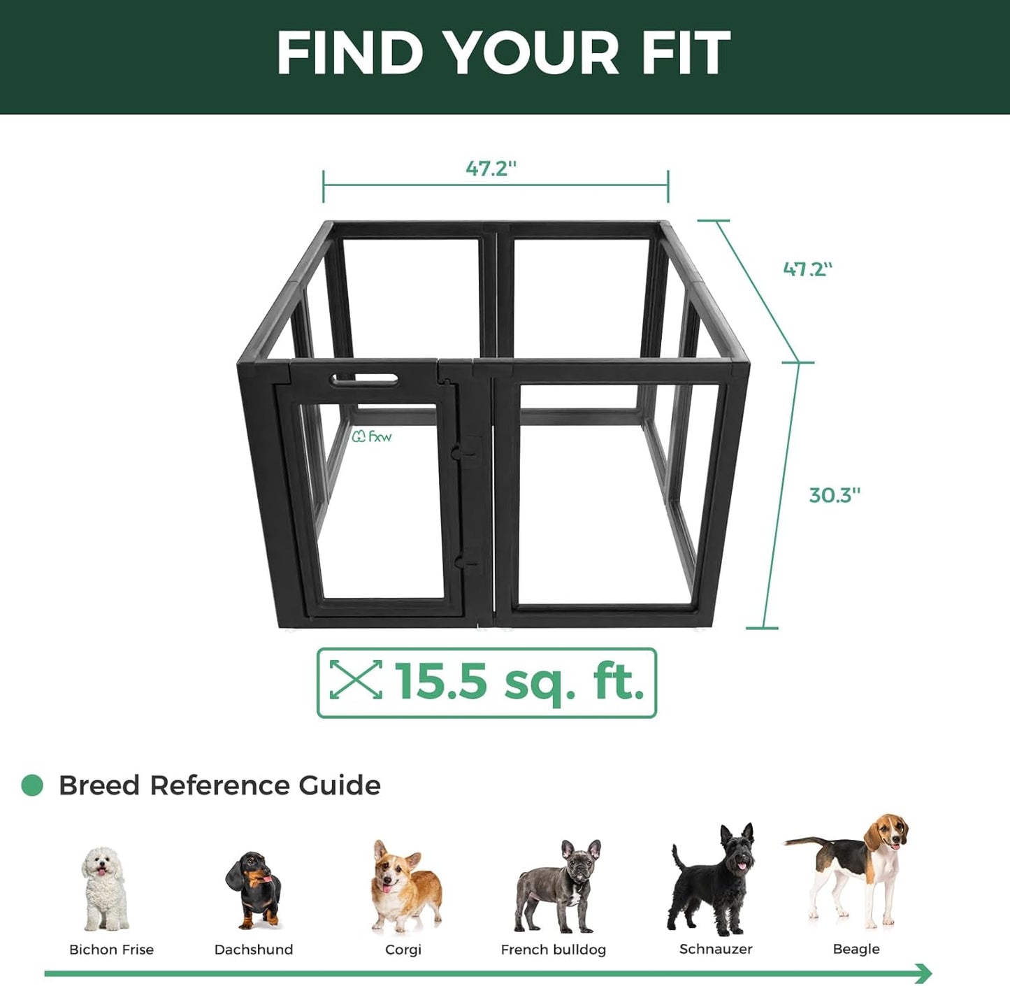 FXW AuraSpace Acrylic Indoor Unleashed Dog Playpen for Small and Medium Dogs, 30 Inch, 8 Panels, Black