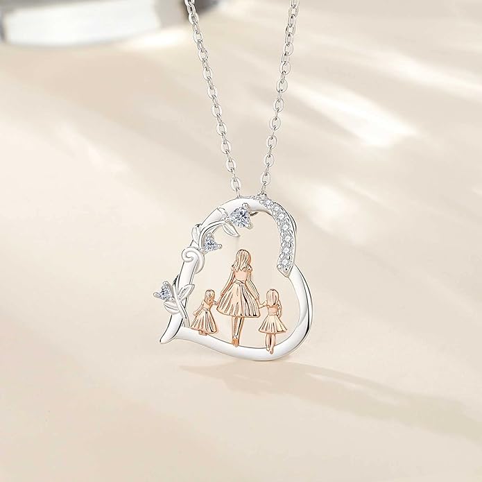 EUDORA Sterling Silver Mother Daughter Necklace for Women, Mama Son Daughter Necklace Pendant for Mom and Daughter,Mom Jewelry from Daughter Mother's Day Gift for Mother Daughter Aunt Grandma