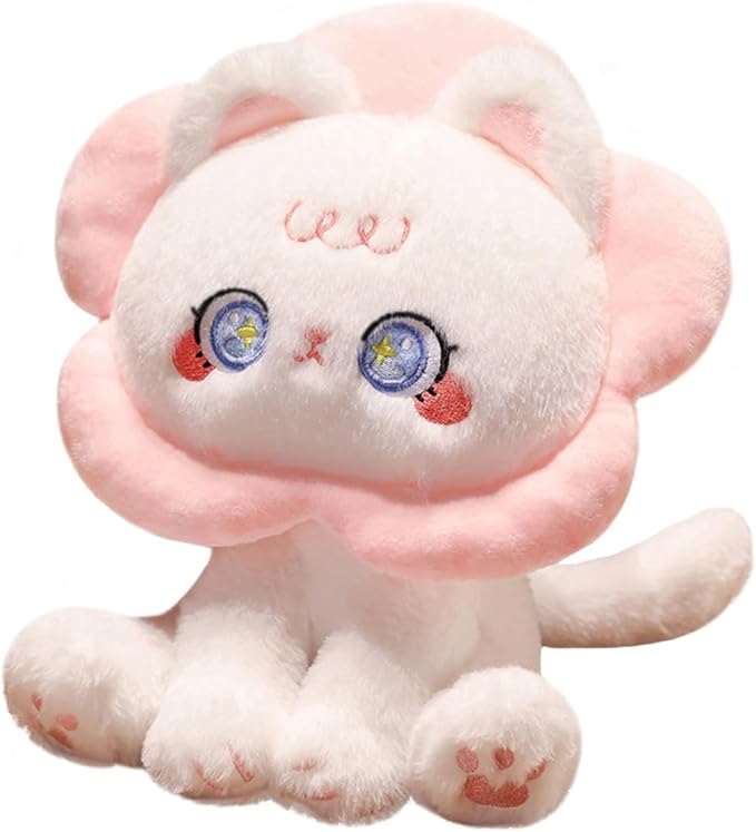 ELAINREN Lovely Flower Cat Plush Toy Crazy Pink Kittten Stuffed Pillow Ultra-Soft Floral Kitty Plushies Doll Gifts/11.8''