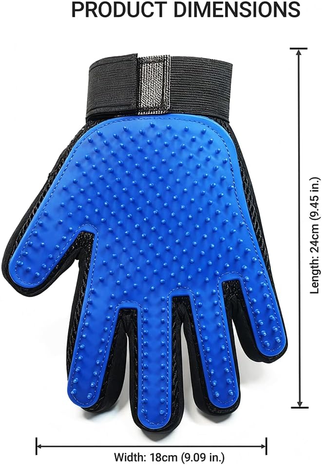 Pet Hair Remover Glove - Gentle Deshedding Brush Glove for Dogs & Cats - Enhanced Grooming & Massage Mitt for Long and Short Fur - Perfect for Shedding and Bathing (Blue, 1 Piece)