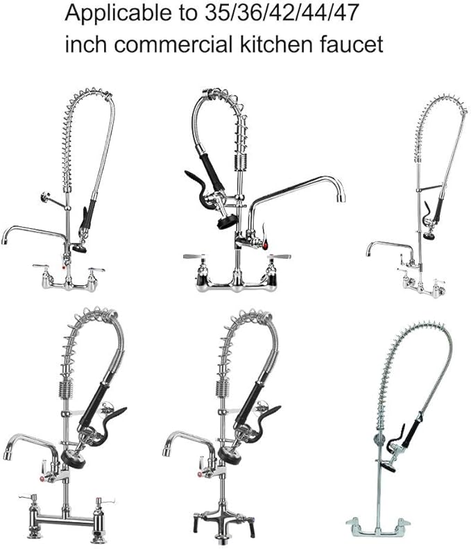 KWODE Pre-Rinse Hose with Spray Valve 44 Inch Flexible Stainless Hose with Sprayer Nozzle Head Replacement Kit for Commercial Kitchen Sink Faucet(Free Brass Adapter to Connect Add-on Swivel Spout)