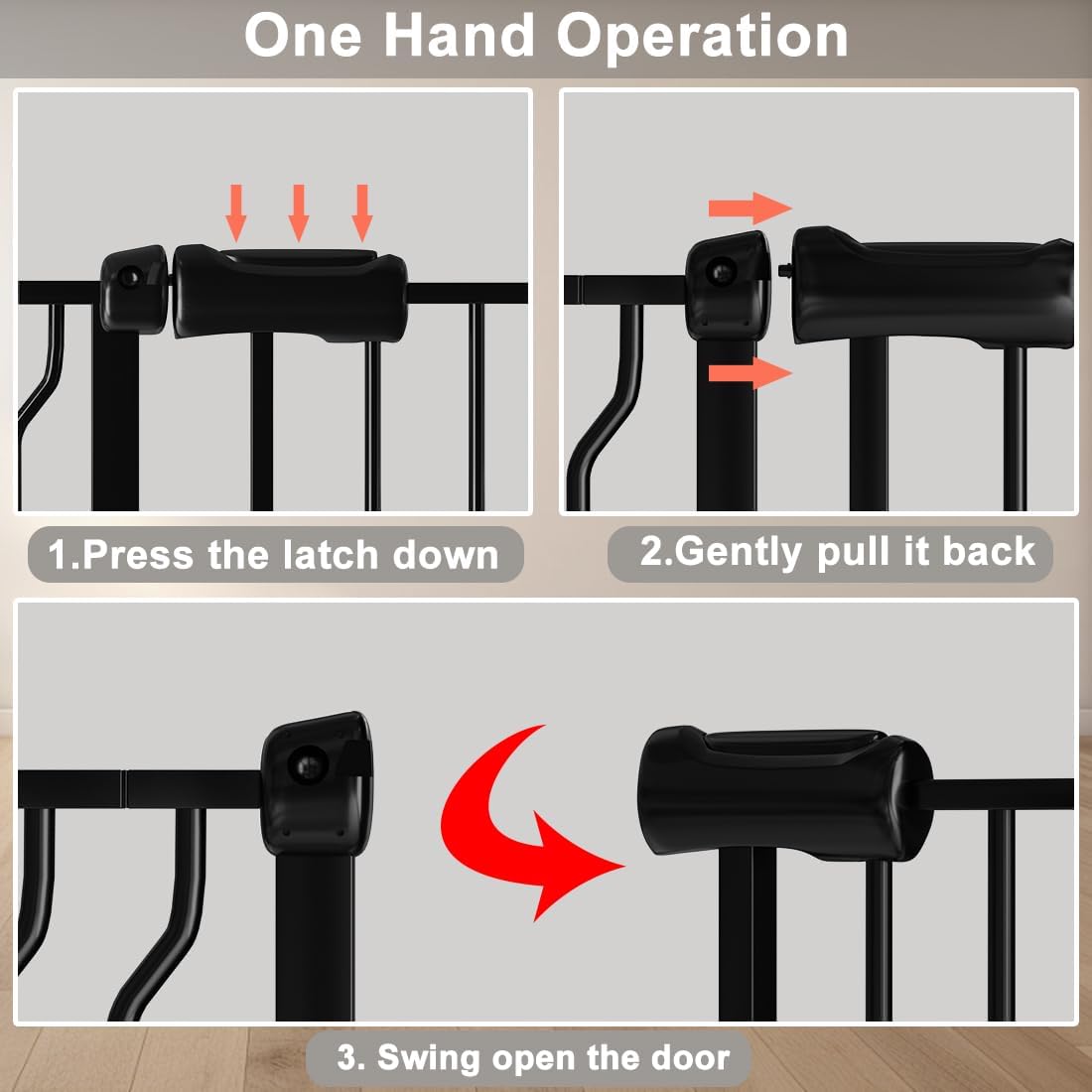 Fairy Baby Walk Through Black Baby Gate 29-34 Inch Wide, Pressure Mounted Safety Gate with Door No Drill, Tension Metal Gate for Dog and Toddler