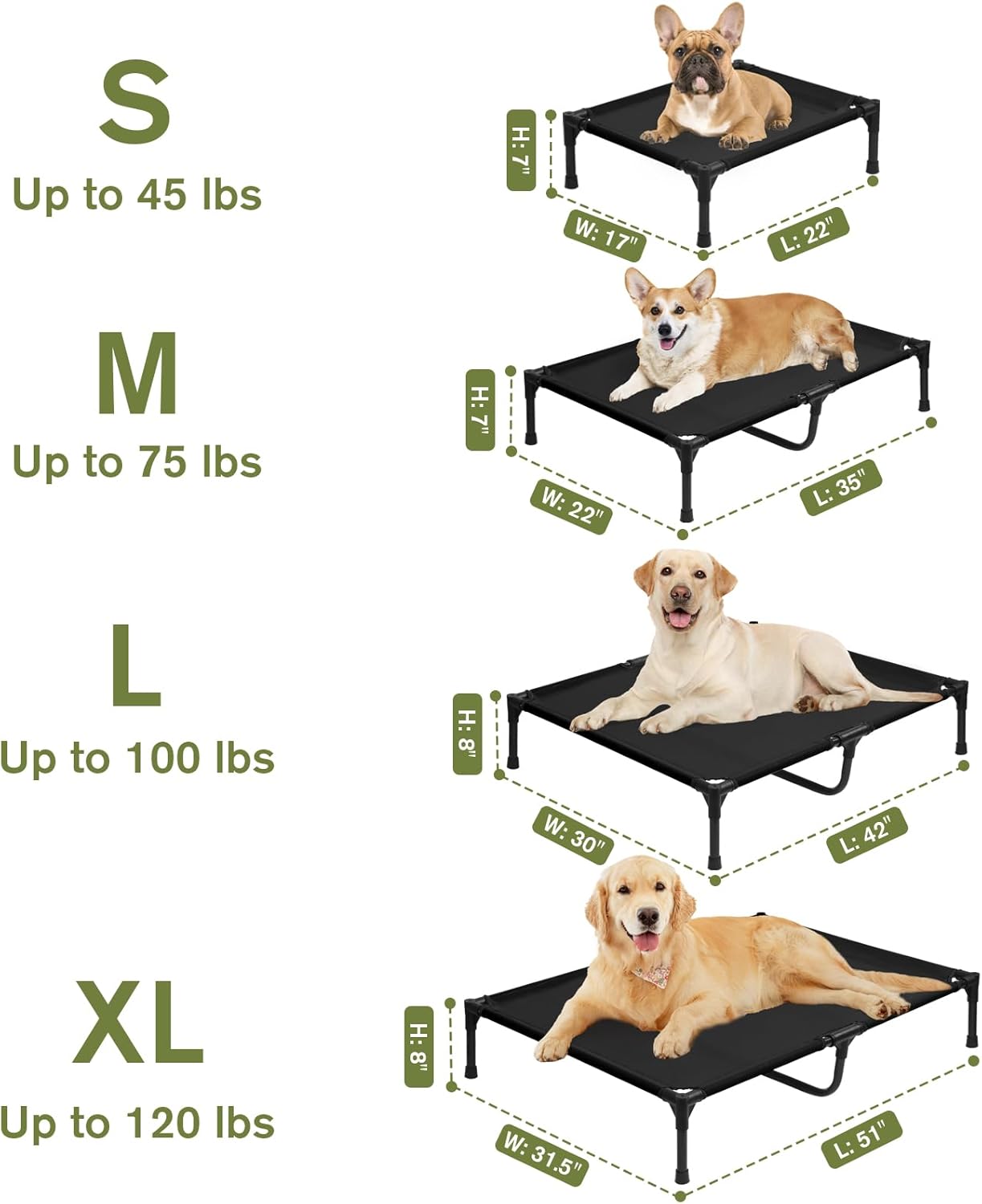 Elevated Dog Bed 35 Inch for Medium Dogs, Breathable Cooling Raised Pet Bed for Backyard or Camping, Portable Indoor & Outdoor Pet Hammock with Non-Slip Feet, Black