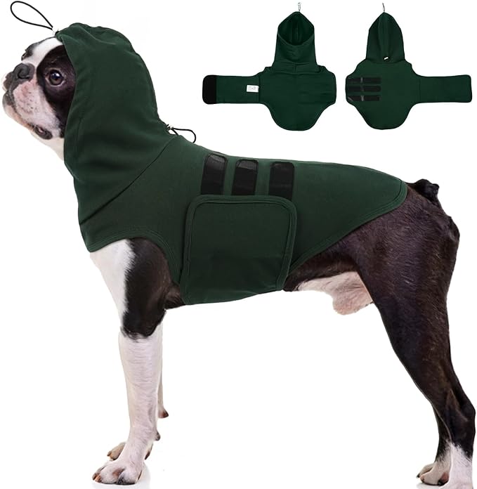 Large Anxiety Shirt with Adjustable Chest & Hood for Medium Dogs | Lightweight Calming Vest Relieve Anxiety with Body Wraps for Separation, Fireworks,Storms (DarkGreen)