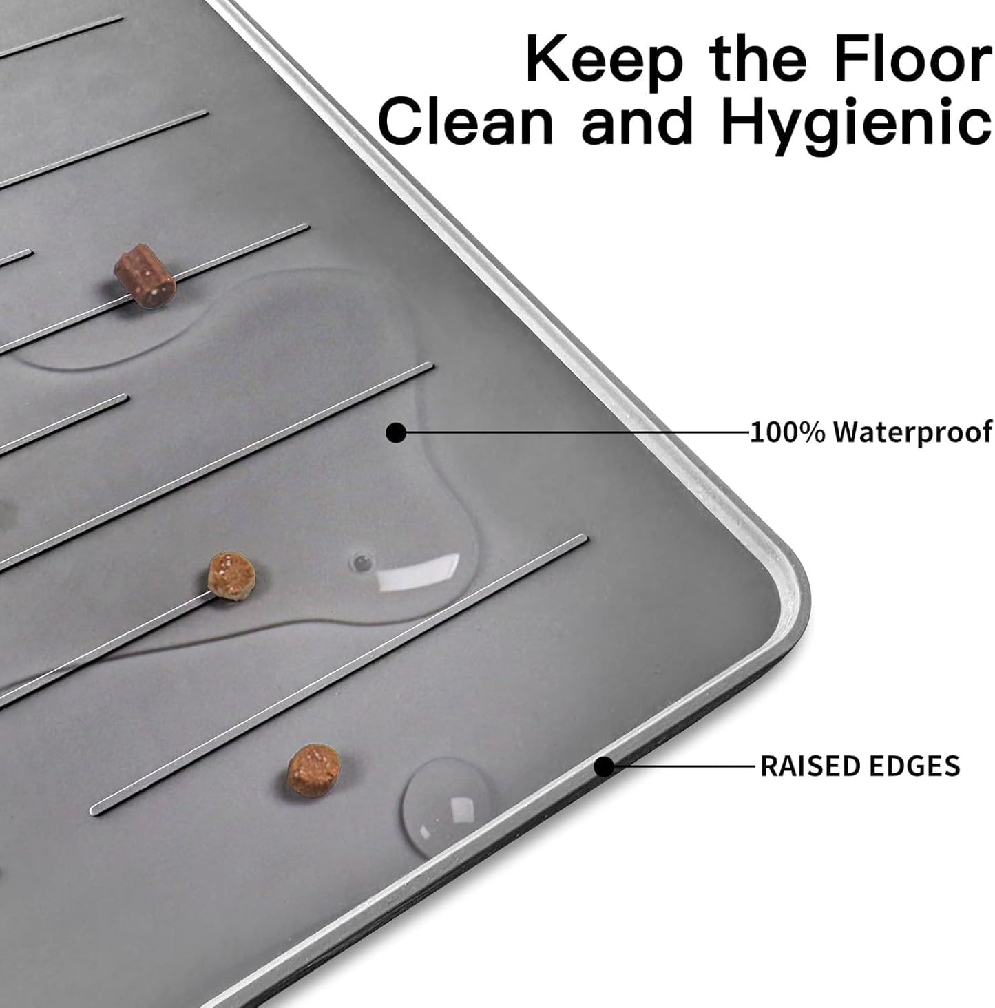 39.4"x29.5" Largest Pet Food Mat, Silicone Dog Mats for Food and Water, Nonslip Pet Feeding Mats for Floors,Dog Cat Bowl Mat with Raised Edges, Gray White