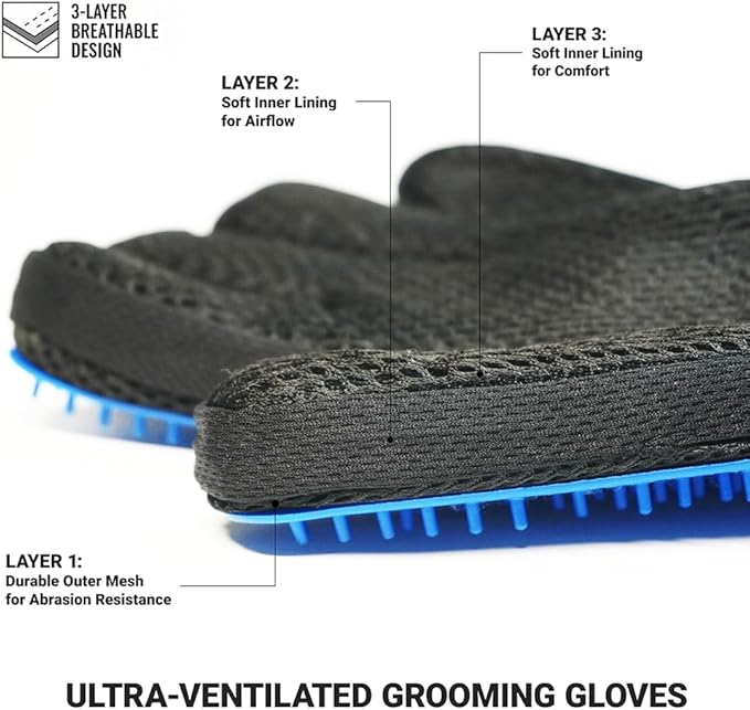 Pet Hair Remover Glove - Gentle Deshedding Brush Glove for Dogs & Cats - Enhanced Grooming & Massage Mitt for Long and Short Fur - Perfect for Shedding and Bathing (Blue, 1 Piece)