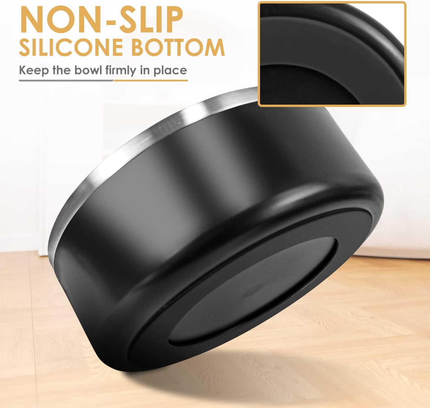 IKITCHEN Dog Bowl for Food and Water, 64 Oz Stainless Steel Pet Feeding Bowl, Durable Non-Skid Double Wall Insulated Heavy Duty with Rubber Bottom for Medium Large Sized Dogs (64 Ounces/8 Cup, Black)